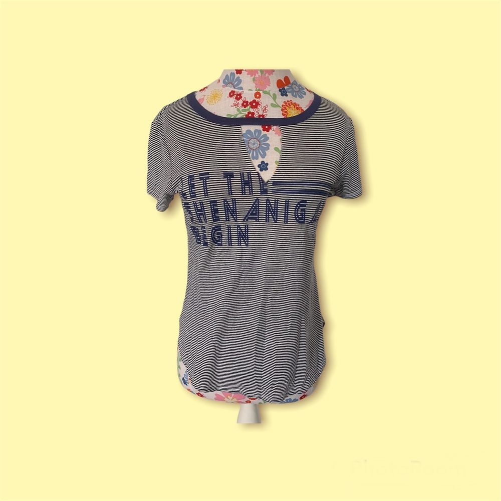 Striped Ringer Text Tee